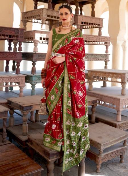Red Colour REWAA RIYASAT Festive Wear Smuth Patola Designer Saree Collection R-350